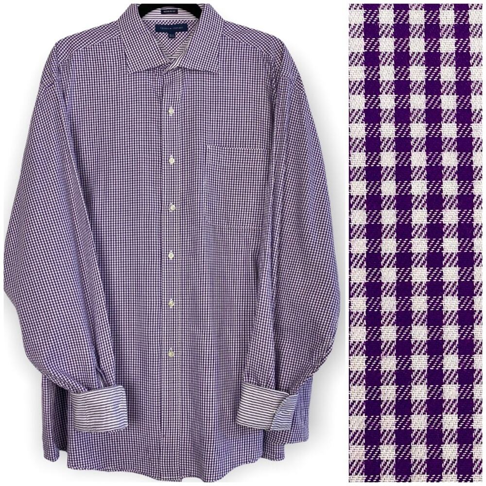 Tommy Hilfiger Men's Gingham Dress Shirt with Contrast Cuffs, 17.5 36/37